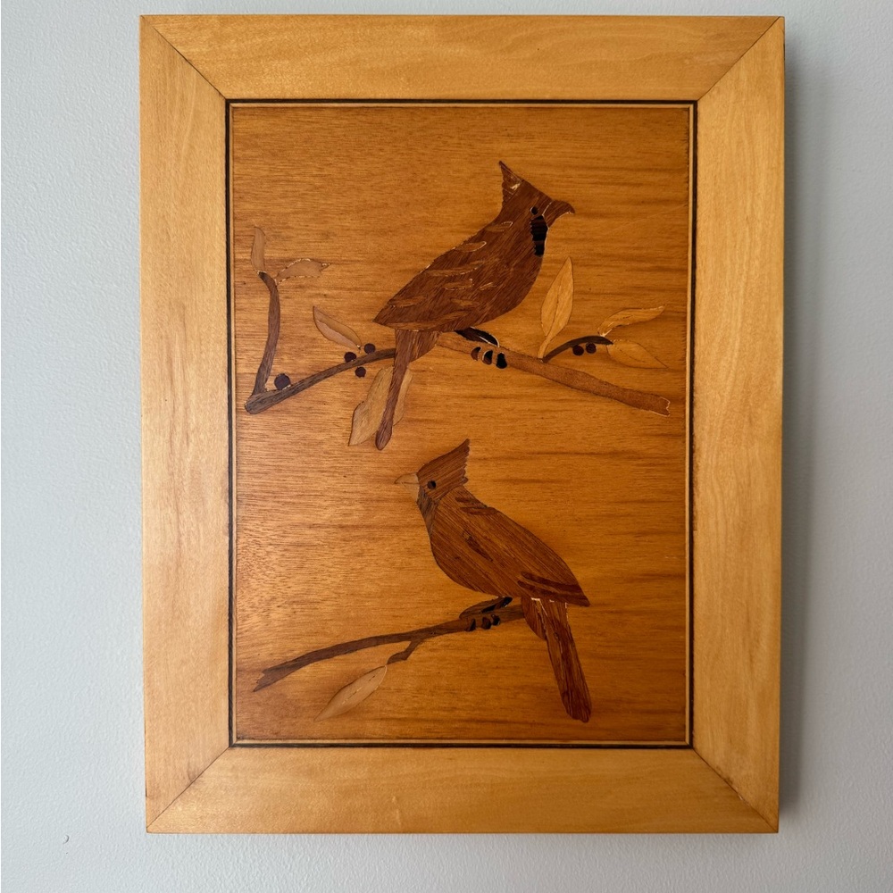 Vintage Wooden Marquetry Cardinal Wall Art